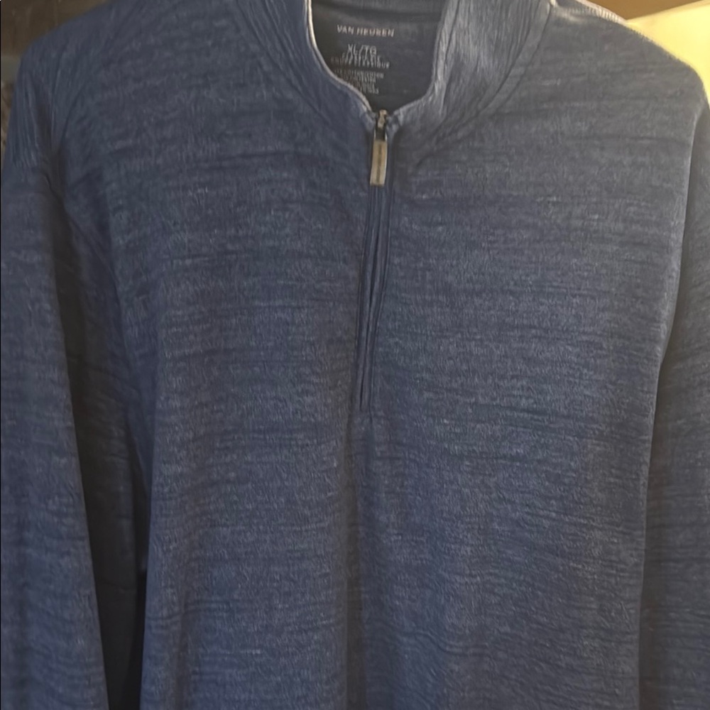 Van Heusen Blue Zip Up Sweater with Soft Knit Fabric and Standing Collar